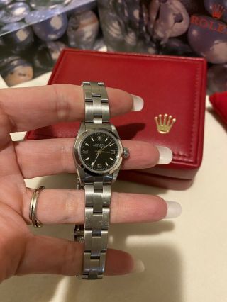 Rolex Oyster Perpetual Steel Black Dial Ladies Watch 67180 Box Cloth