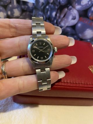 Rolex Oyster Perpetual Steel Black Dial Ladies Watch 67180 Box Cloth 5