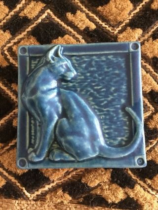 Pewabic Pottery Handcrafted 4” X 4” Arts & Crafts/mission Style Cat Tile -
