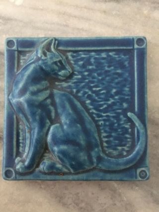 Pewabic Pottery Handcrafted 4” X 4” Arts & Crafts/Mission Style Cat Tile - 2