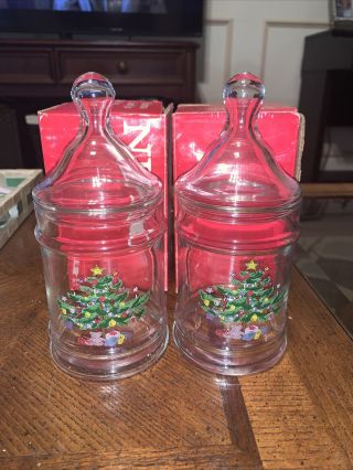 Two (2) Nikko Christmas Happy Holidays Candy Cookie Jar 12 Oz Fast