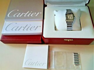 Minty Cartier Santos Stainless Steel Quartz White Dial 1565 W/box/booklets/links