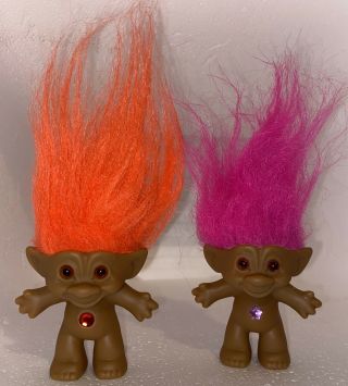 Two (2) Treasure Trolls Dolls Orange & Pink Hair By Ace Novelty