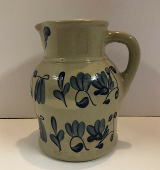 Beaumont Brothers Pottery 8 1/2” Large Pitcher Jug Blue Floral Leaf Bbp