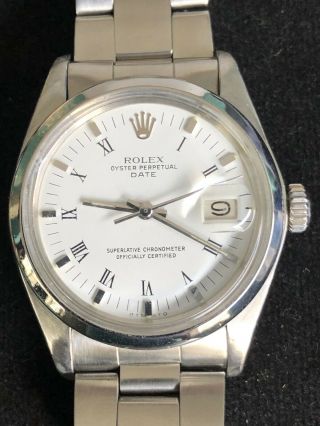 Rolex Oyster Perpetual Date 34 Mm Roman Numerals Ref:15000,  Porcelain Dial