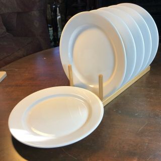 Six (6) Crate & Barrel White Porcelain Desert/salad Plates 8.  5” Made In Poland