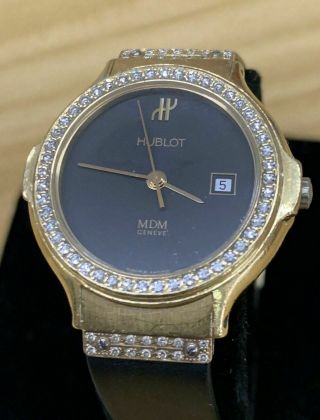 Hublot Mdm Geneve 18k Solid Gold Diamond Bezel Wrist Watch 75 - 12
