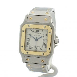 Vintage Cartier Santos Automatic Mens Wristwatch 18k Gold Bezel 29mm - Nr 10463