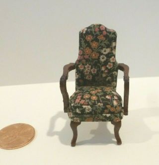 Dollhouse Miniature 1/2 " Scale (1:24) Arm Chair With Floral Print Fabric