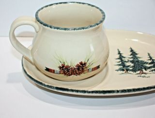 Home and Garden Party Stoneware Mug Plate Set Pinecones Trees Northwoods 2