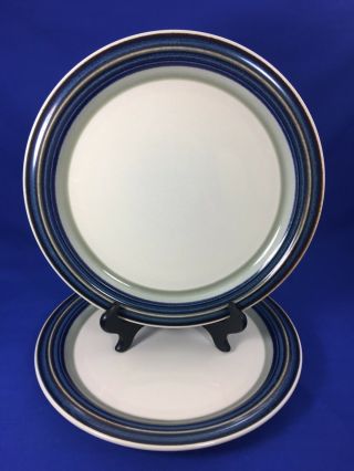 Acsons Japan Norwick Stoneware Dinner Plates Blue & Brown Bands Set Of 2
