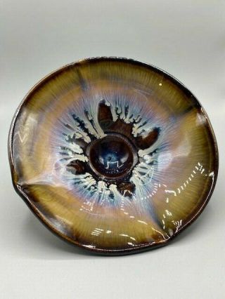 Bill Campbell Studios Art Pottery Blue Purple Drip Glaze 8 " Diameter Tulip Bowl