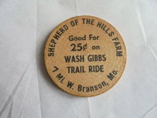 Vintage Shepherd Of The Hills Farm Branson Missouri Advertising Wooden Nickel