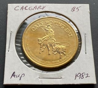 1982 Calgary Alberta $5 Trade Dollar - Calf Roping Stampede Gold Plated Token