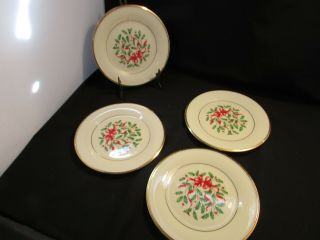 Vintage Lenox Holiday (4) Four Dessert Salad Plates,  8 " - Made In Usa Items
