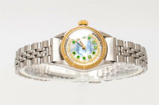 Estate $7000 Rolex Blue Emerald Diamond 18k Gold Ss Ladies Watch Waranty