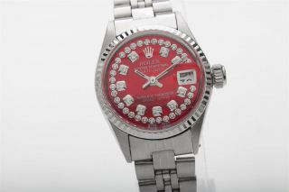 Estate $7000 Red Mop Diamond Rolex 18k White Gold Ss Ladies Watch W