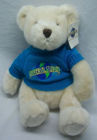 Universal Studios White Teddy Bear W/ Blue Sweater 9 " Plush Stuffed Animal Toy