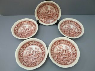 5 Spode Pink Tower Coupe Cereal Bowls