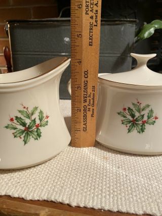 Lenox Special Holiday China Sugar Bowl With Lid & Creamer Holly Made In The USA 2