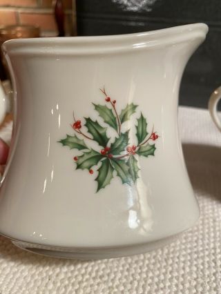 Lenox Special Holiday China Sugar Bowl With Lid & Creamer Holly Made In The USA 3