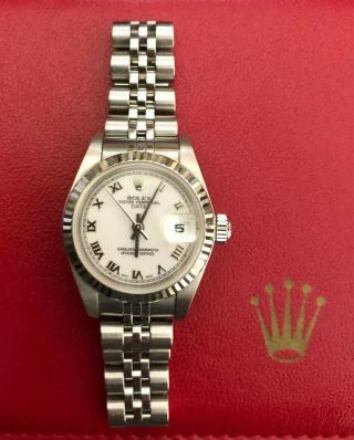 Rolex 26mm Ladies Datejust 18 Karat White Gold Jubilee Bracelet Watch Box Papers