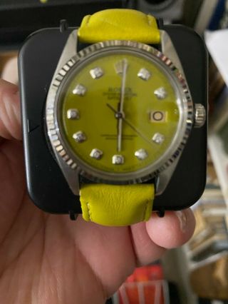 Mens Vintage Rolex Oyster Perpetual Datejust 36mm Green Diamond Dial Watch