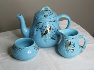 Vintage Wade Golden Turquoise Tea Pot Sugar Creamer Set - Made In England