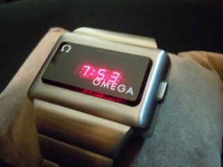 Vintage White Gold Filled Omega Tc - 1 Time Computer Led Lcd Digital Retro Watch