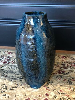 Pottery Stoneware Blue Salt Glazed Vase Jug Jar Phyllis Menke Art Signed Indiana