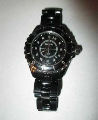 Authentic Chanel J12 Black Ceramic With 12 Diamonds Watch 32mm