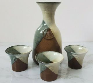 Vintage Mid Century Modern Robert Maxwell Decanter And 3 Cups Pottery Craft Usa