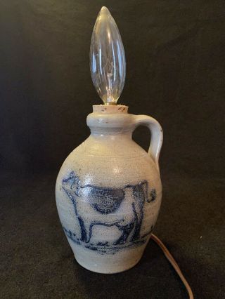 Vintage Rockdale Union Stoneware Pottery Cow Jug Miniature Lamp
