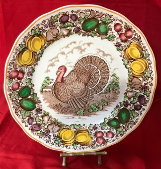 Vintage Fall Turkey Barker Bros Dinner Plates England For Weil Ceramics & Glass