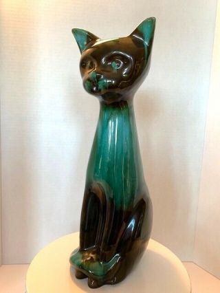 Vintage Blue Mountain Pottery Mcm Large Cat Statue Figure 14 " Teal Drip