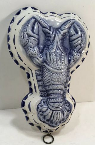 Vintage Blue White Bassano Lobster Mold Italian Pottery Ceramic Italy Decor