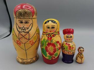 Vintage 4 Pc Russian Ussr Nesting Dolls Matryoshka Hand Painted/carved 5 "