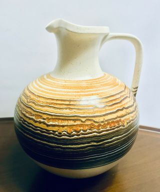 Vtg Mid Century Royal Haeger Art Pottery Retro Striped Brown Yellow Pitcher Jug