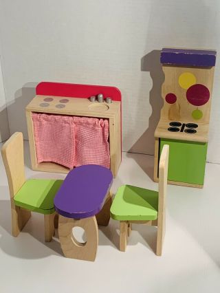 Kidkraft Wooden Doll House Furniture Two Stoves Two Chairs And Dining Table