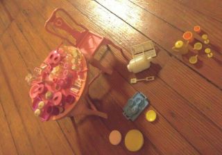 Barbie Dining Room Mattel 1984 Sweet Roses Table,  Chair & Many Accessories