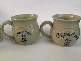 Williamsburg Pottery Stoneware CAPE COD Tall Ships set of 4 Coffee Tea Mug Cups 2