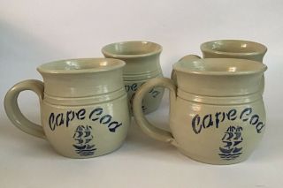Williamsburg Pottery Stoneware CAPE COD Tall Ships set of 4 Coffee Tea Mug Cups 3