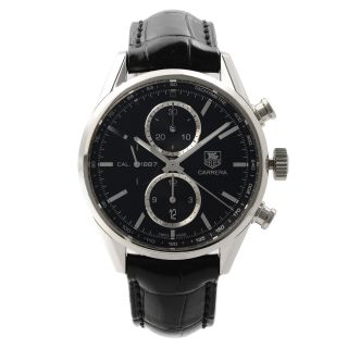 Tag Heuer Carrera Steel Leather Black Dial Automatic Mens Watch Car2110.  Fc6266