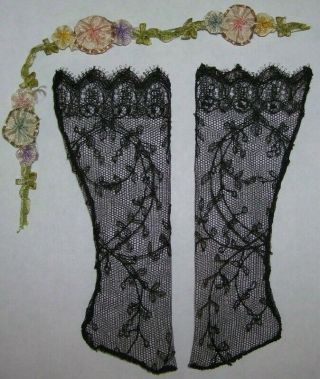 Antique Black Silk Lace Doll Stockings 1.  5 Inch Foot (3.  7 Cm. ) Slim