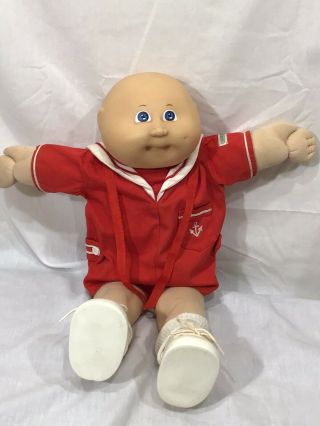 1985 Vintage Cabbage Patch Doll Bald With Red Sailor Outfit Shoes Socks Pmi