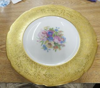 Royal Bavarian Hutschenreuther China Gold Encrusted Floral Center Dinner Plate