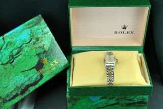 ROLEX LADIES DIAMOND DIAL OYSTER PERPETUAL 18KT GOLD WATCH BOX & PAPERS 3