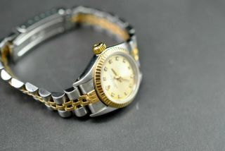 ROLEX LADIES DIAMOND DIAL OYSTER PERPETUAL 18KT GOLD WATCH BOX & PAPERS 6