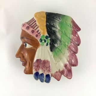 Vintage Native American Indian Chief Wall Pocket Made In Japan Planter Vase