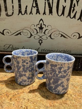 Bennington Potters Vermont Morning Glory Blue Agate Trigger Mugs (set Of 2)